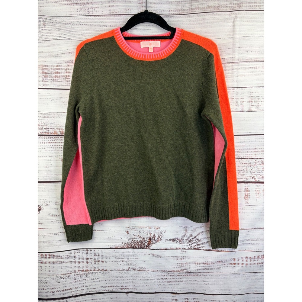 LISA TODD L+T Third Wheel Cashmere Colorblock Sweater Olive Pink Orange Small